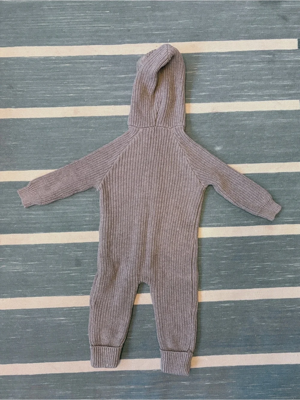 Jamie Kay Knit Hooded Baby One-Piece Bear Romper in Grey